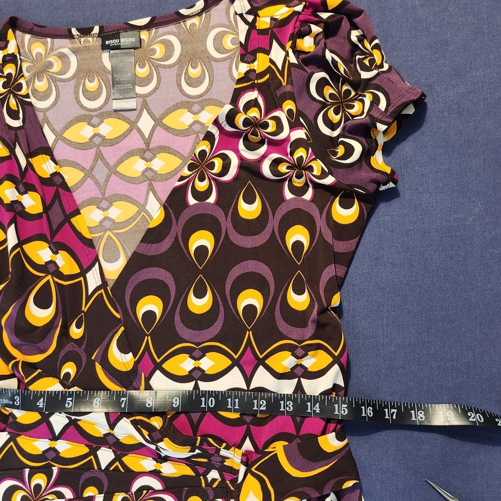 Bisou Bisou Groovy Retro Y2K Wrap V‑Neck Knee Length Dress – Size 12 - Picture 11 of 13